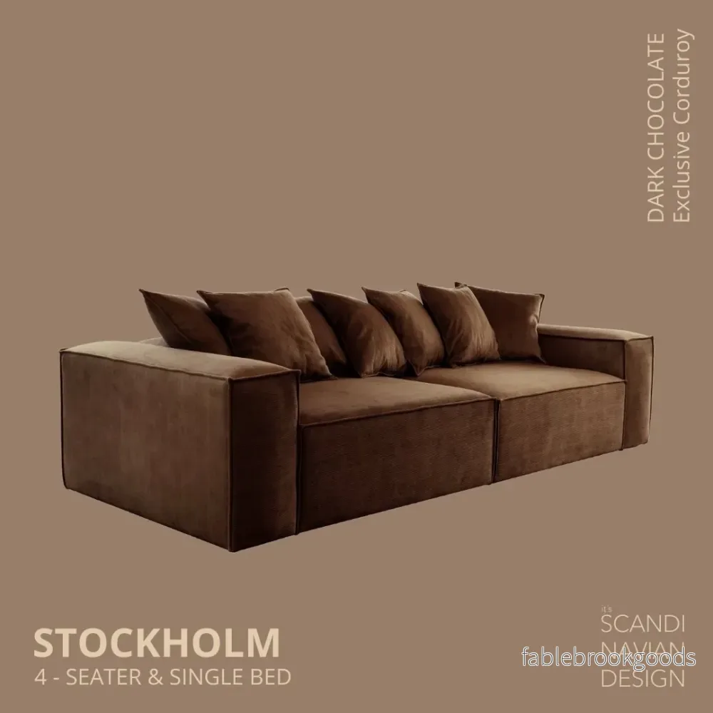 Stockholm 4-seater sofa/single bed Exclusive Corduroy Dark Chocolate removable & washable cover - Bild 2