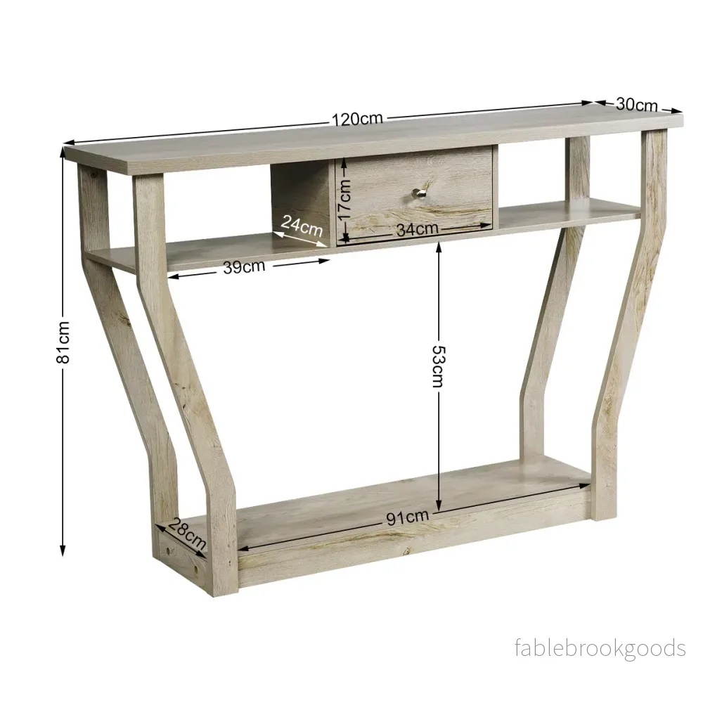 Träkonsolbord – med låda och hylla Entrébord Sidobord – 120 x 30 x 81 cm – Grå - Bild 2