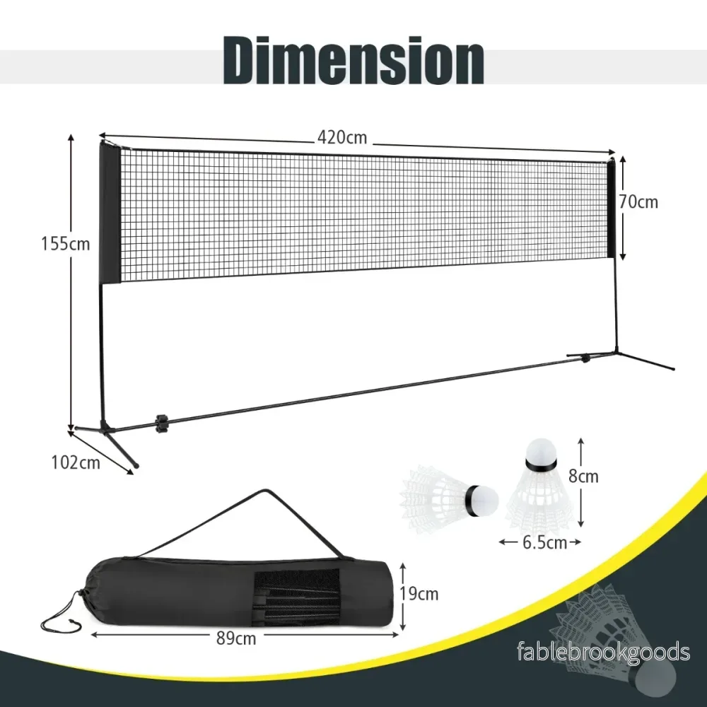 Badmintonnät – med stativ, höjjusterbart fjäderbollsnät fjäderbollar och bärväska – 2 420 x 102 x 89-155 cm – Svart - Bild 2