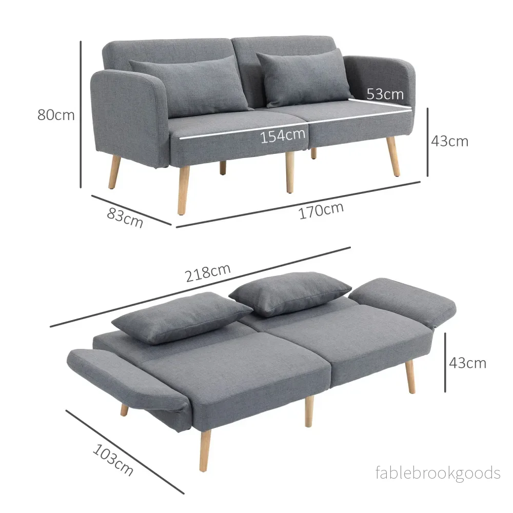 Grå 3-sits bäddsoffa, justerbar rygg, linnelook - Bild 3
