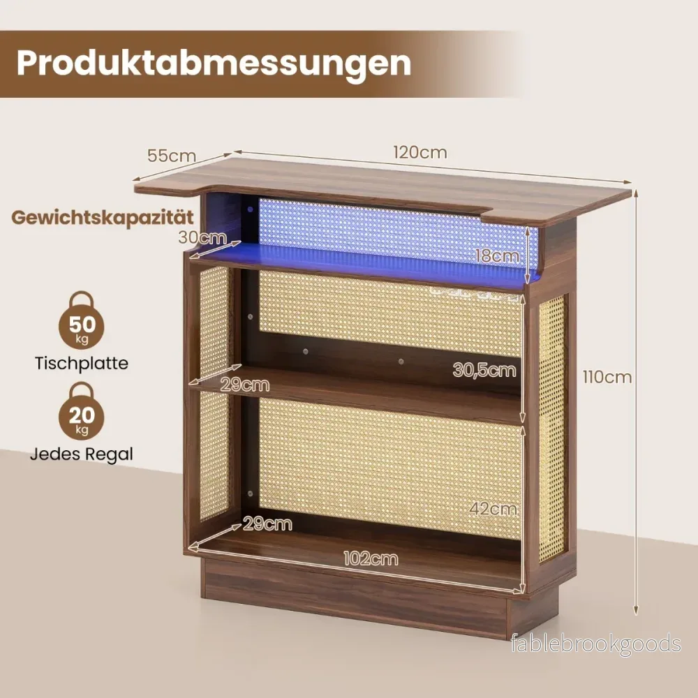 LED rotanbar – med rader glasställ och hyllor Vinkyl RGB belysning – 3 3 – Brun - Bild 2