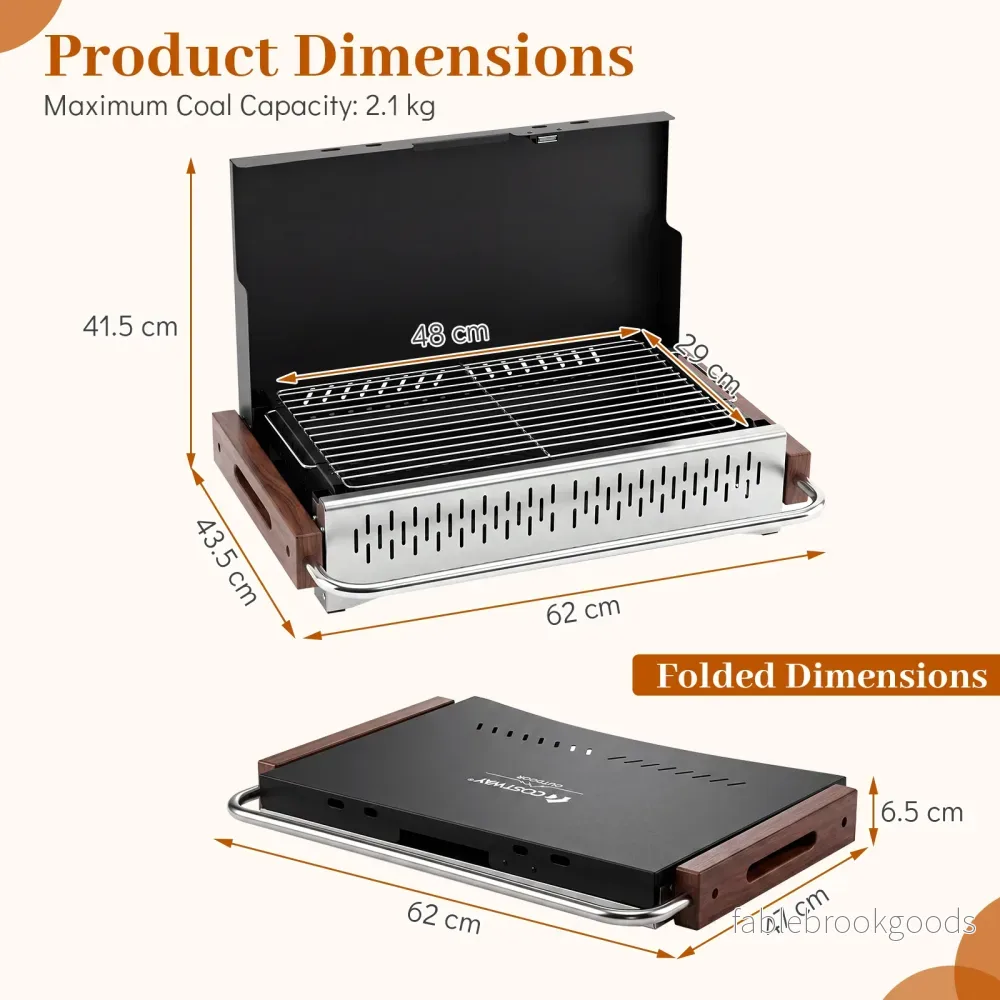 Vikbar – utomhusgrill, portabel kolgrill av metall för camping, – 62 x 43,5 x 41,5 cm - Bild 2