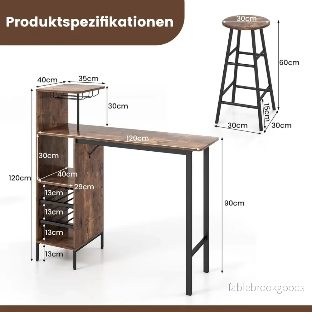 delad – barbord och stolset Industriellt pubbord pall – 3 – Kaffe - Bild 2