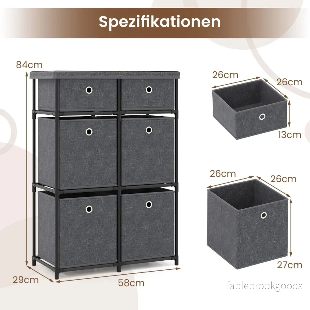 Kommodeskåp – med lådor Förvaringstabel metallram och vikbara tygbehållare – Grå - Bild 2
