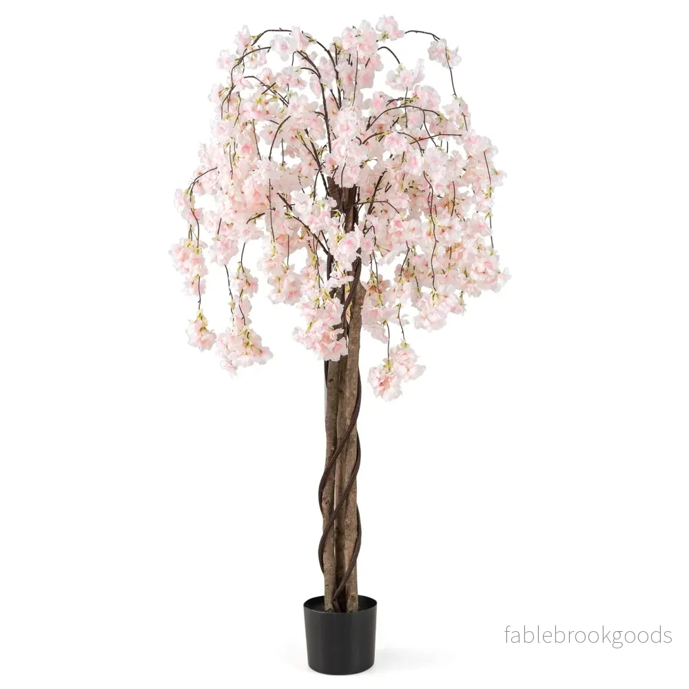 Konstgjord – körsbärsblomsträd i kruka Konstblomma med vita blommor – 163 cm – Vit