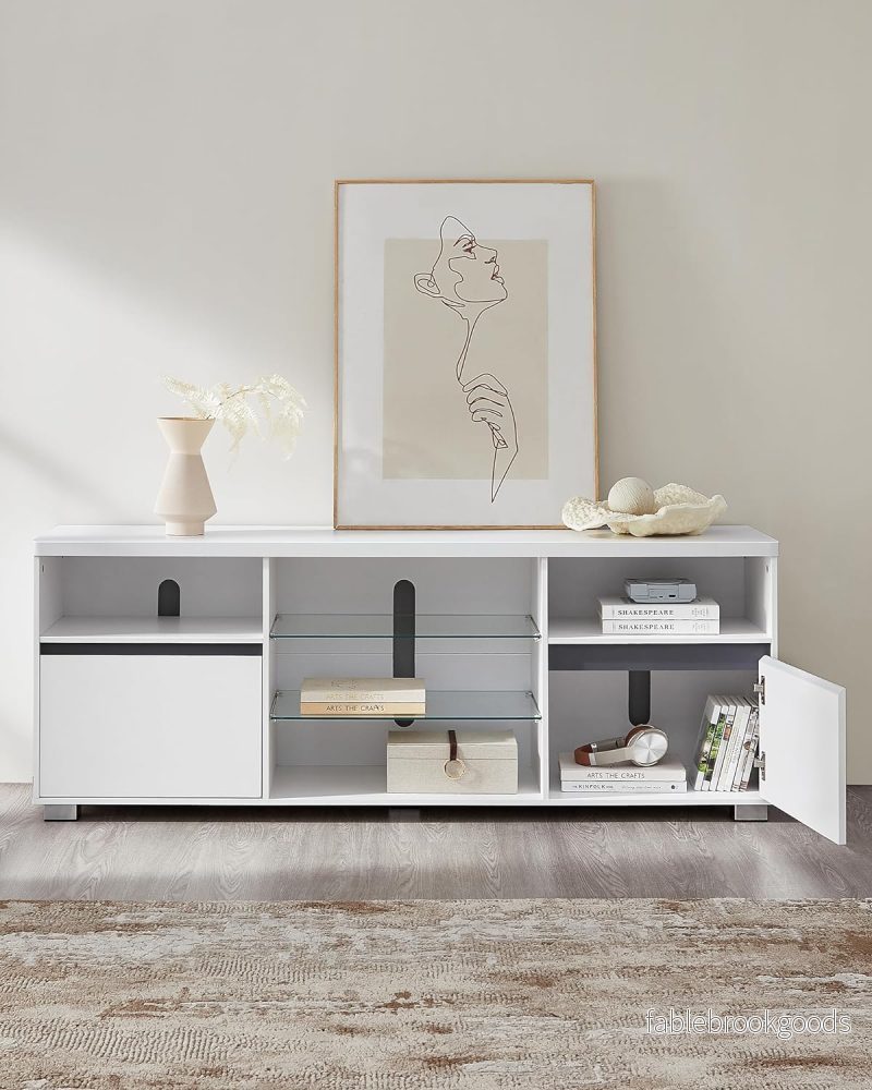 TV-skåp - Med LED-belysning och öppna hyllor - Vit - Bild 2