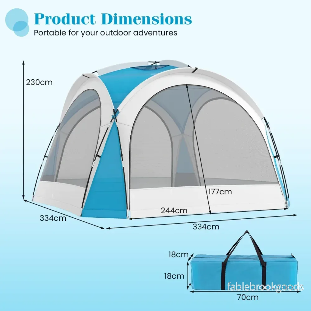 Strandtält – trädgårdstält för personer med nätväggar, takventilation och förvaringsväskor – 6-8 4 344 x 344 cm – Blå - Bild 2
