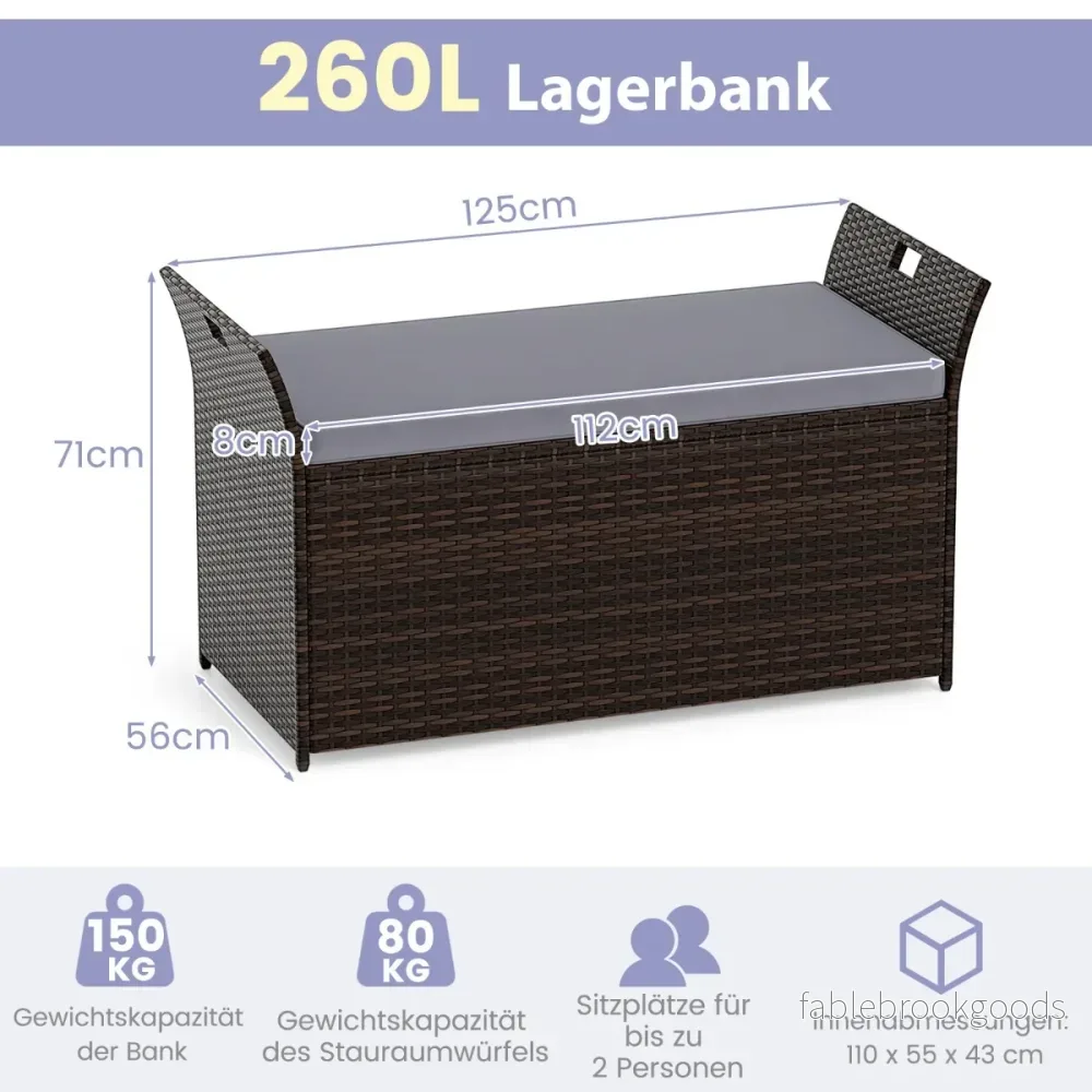 Trädgårdsbänk – med förvaring Polyrattan sittbänk kuddar och sidogrepp Kuddbox – Grå - Bild 2