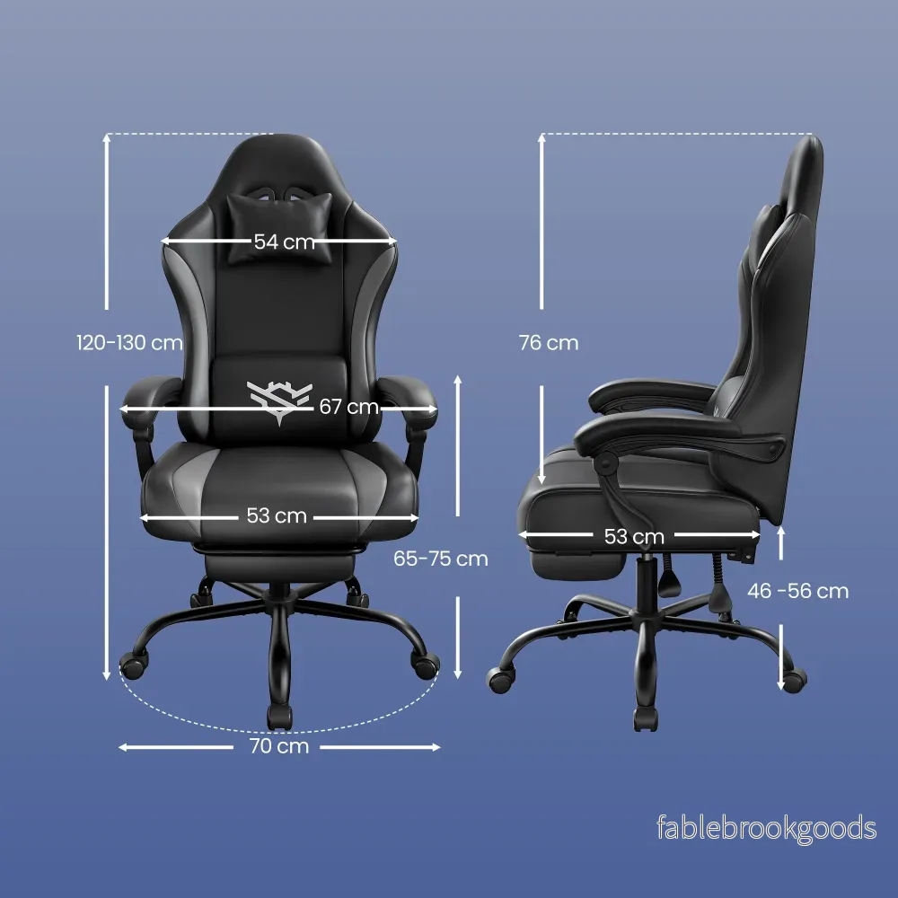 Gamingstoel - Ergonomisch - Met Voetensteun - 135° Kantelbaar - Zwart-Grijs - Bild 3