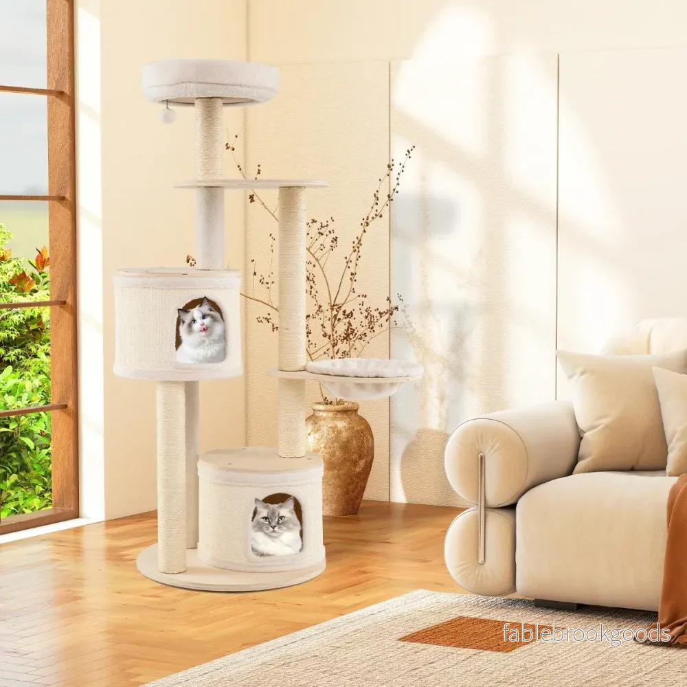 Klösträd – med kattgrottor och korg sisal klöspost leksaksboll kattträd klätterträd – 2 152 cm – Natur - Bild 3