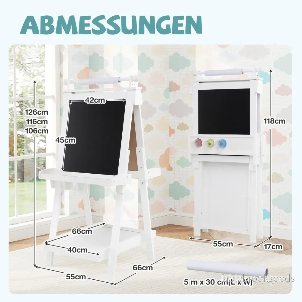 Barn – H höjdjusterbar tavla med whiteboard och magnetisk Fällbar staffli – Vit - Bild 3