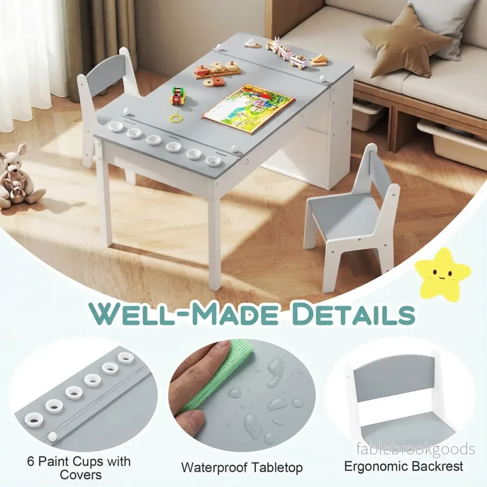 i – barnkonstbord och staffeli set med stolar multifunktionell småbarnsträbord – 2 1 2 – Grå - Bild 3