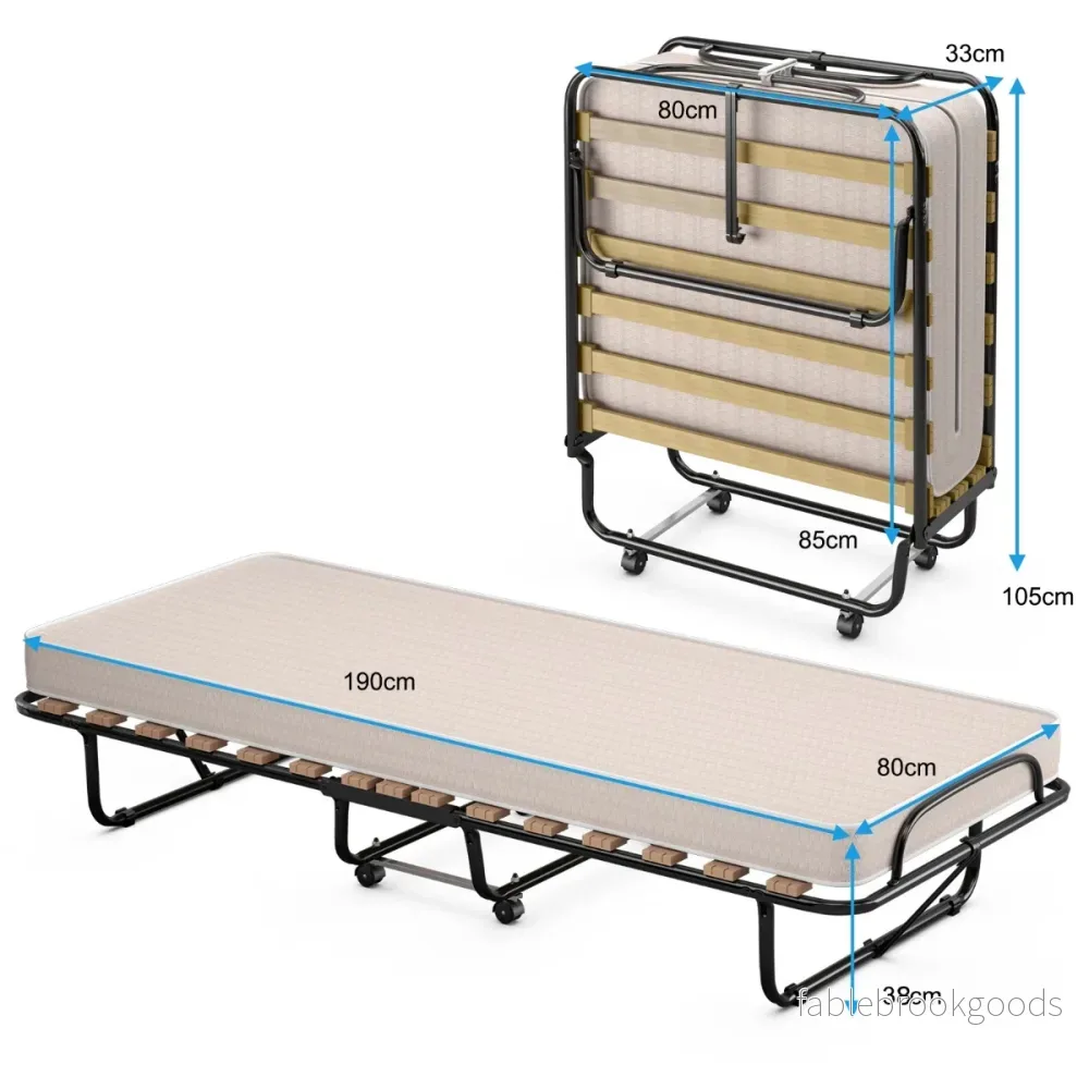 Hopfällbar – säng med madrass Bärbar och rullbar Made in Italy Ursprung: Italien – 190 x 80 x 33 cm – Beige - Bild 2