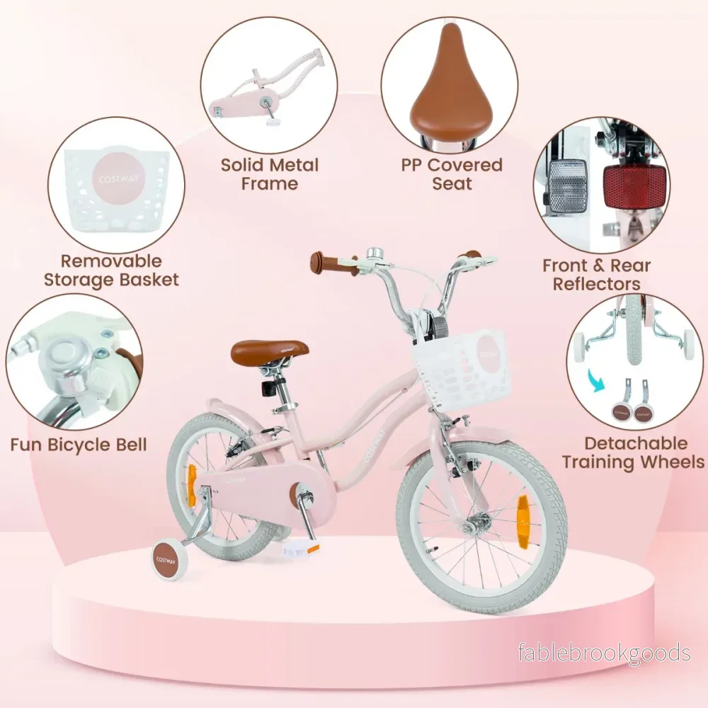 tums – barncykel med stödhjul och korg, höjdjusterbar styrstång sadel – 16 – Rosa - Bild 3
