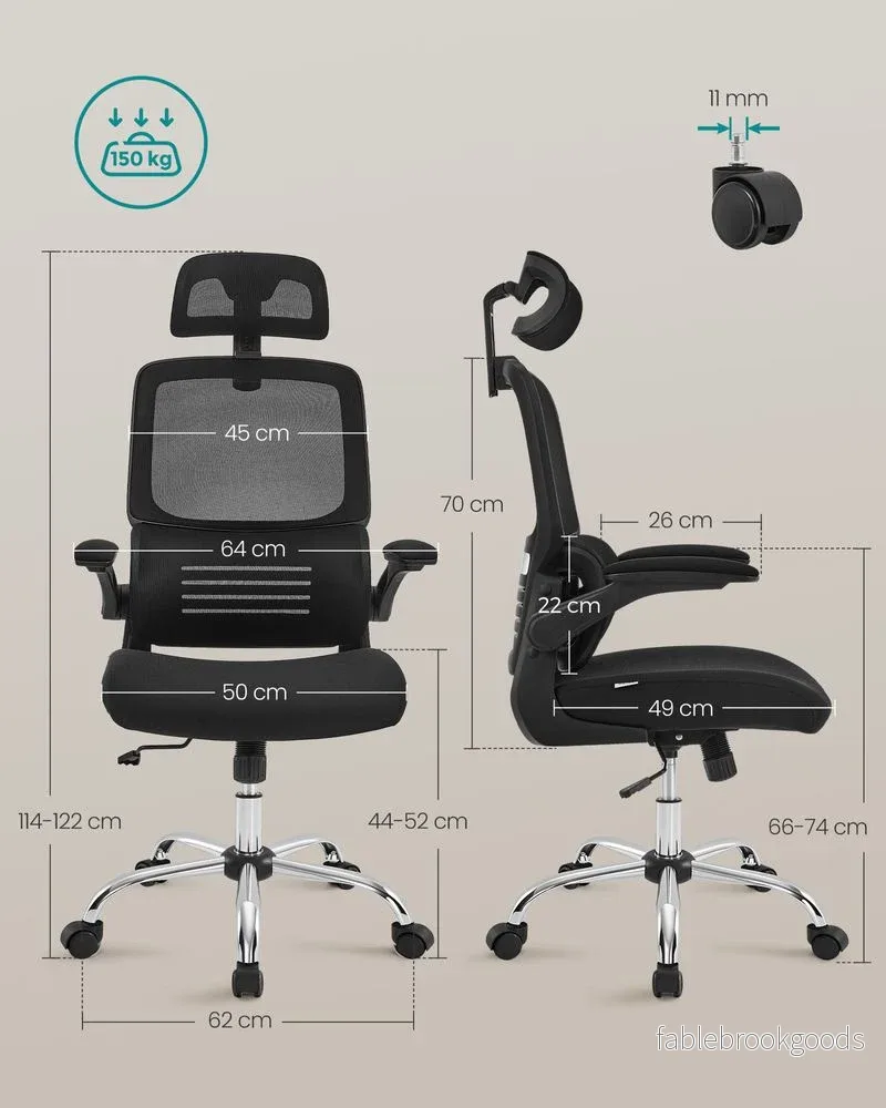 Kontorsstol – Ergonomisk med justerbart nackstöd – Svart - Bild 2