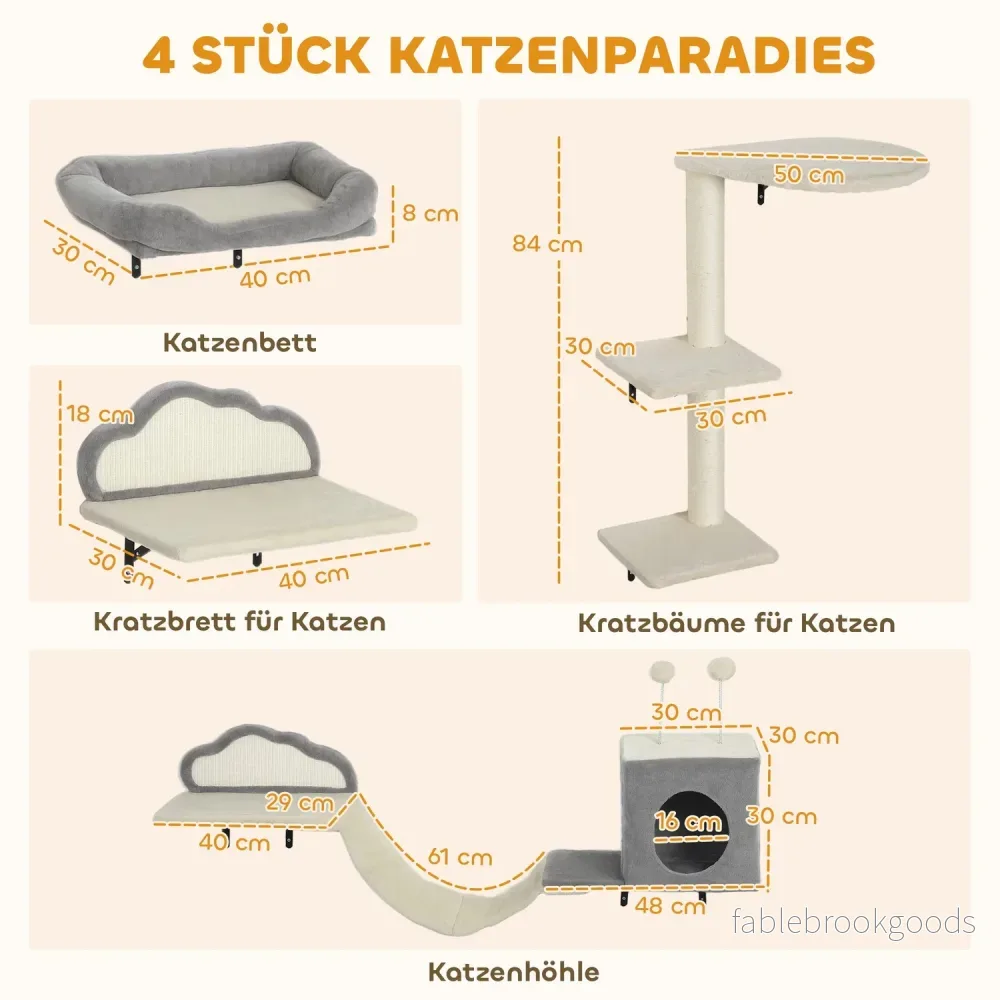 Väggmonterat klösträd, sisal, 4 delar, beige - Bild 3