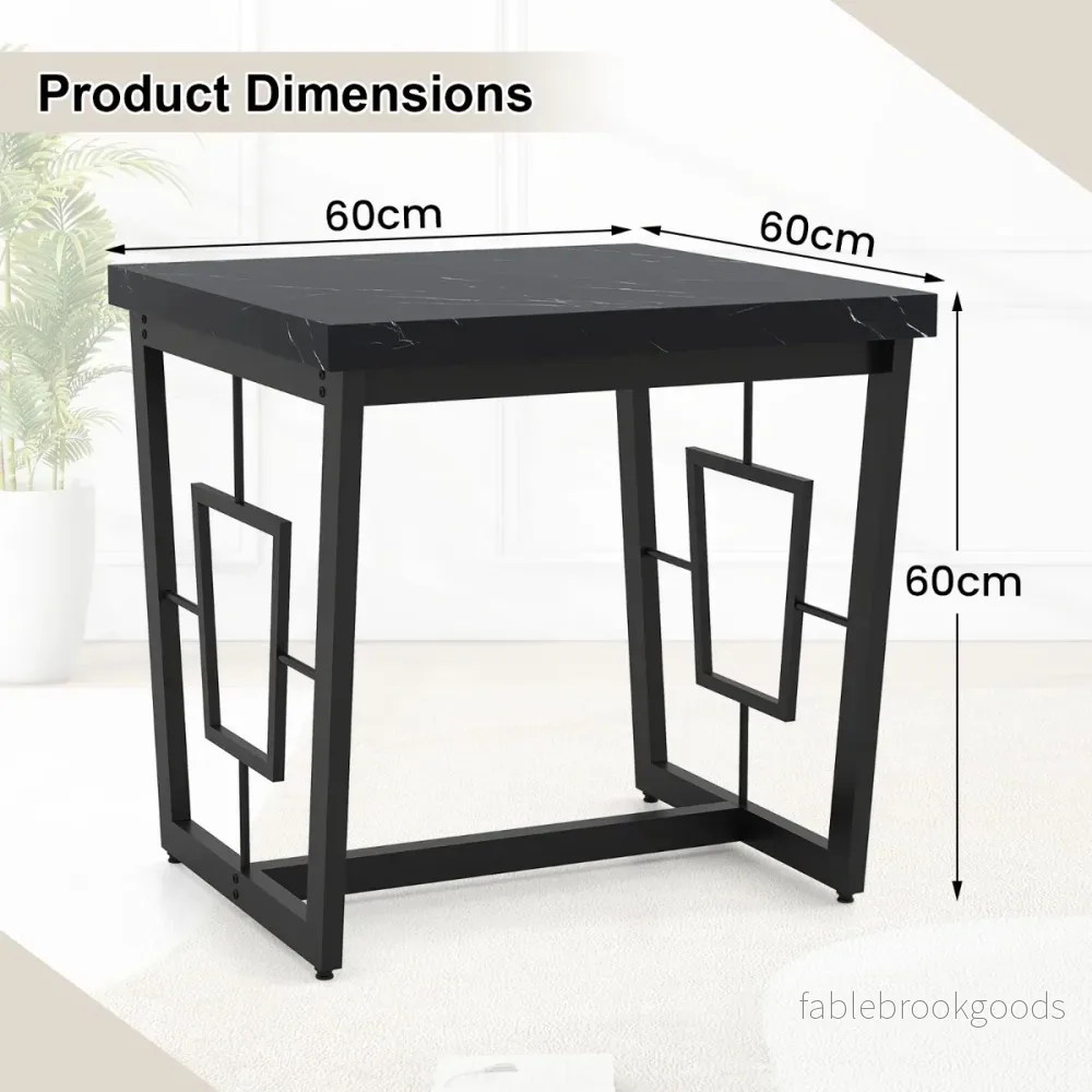 Marmor – Kvadratisk Sidobord Modern Kaffebord med Bordsskiva – Svart - Bild 2