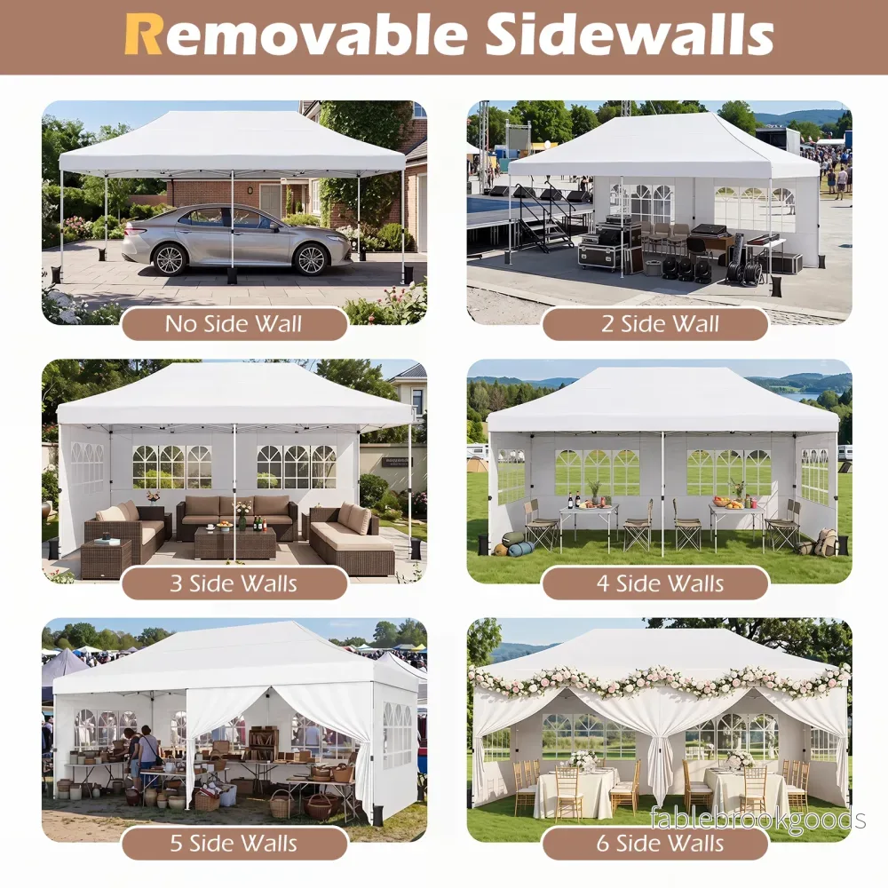 Hopfällbar – paviljong med fyra sidoväggar höjdläsbar pop up – 3 x 6 m – Vit - Bild 3