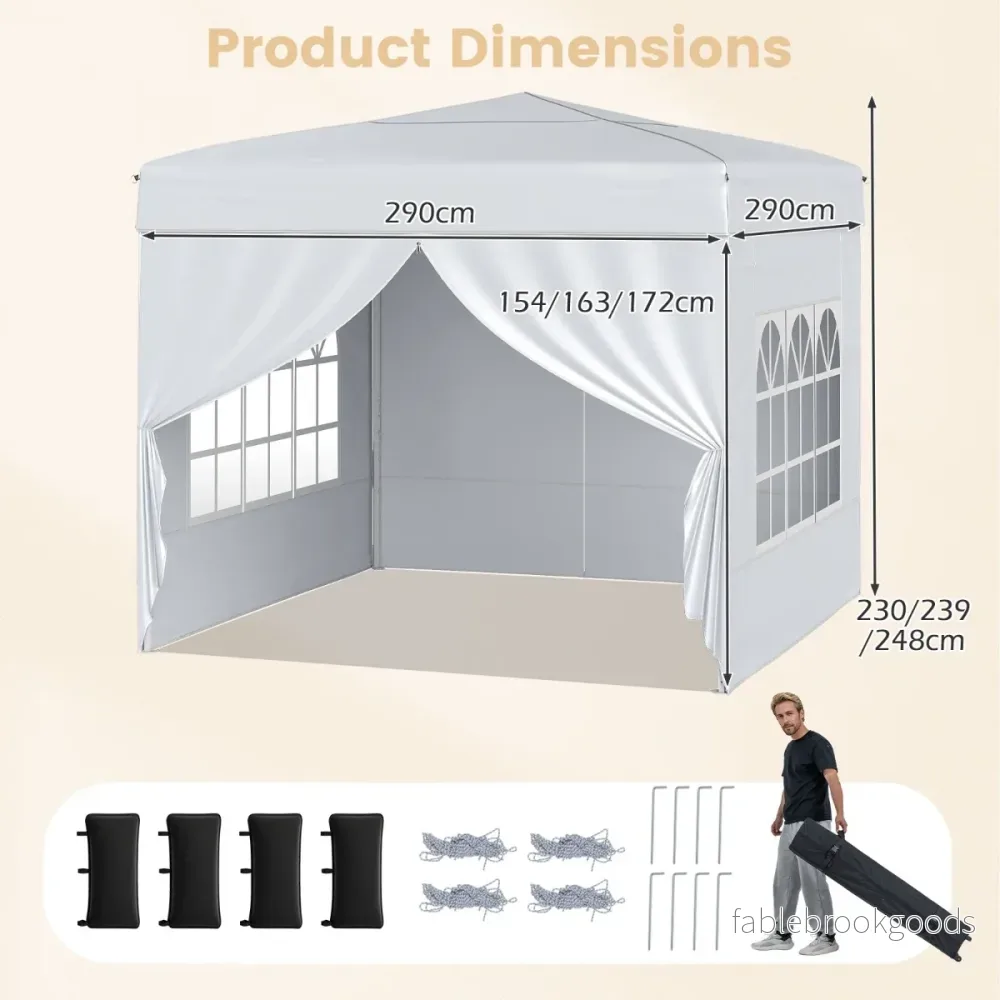 Pop – up tält hopfällbart med fyra avtagbara sidoväggar och tre höjdlägen – 3 x 3 m – Vit - Bild 2
