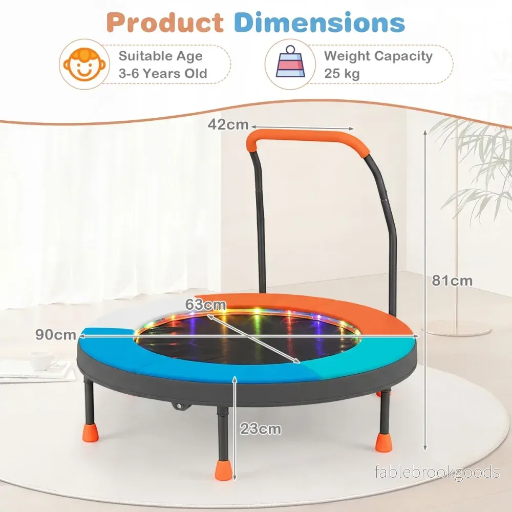 Barntrampolin – Med LED Belysning Och Handtag Väska Mini Ljusblå – Ø 90 Cm – Blå - Bild 2