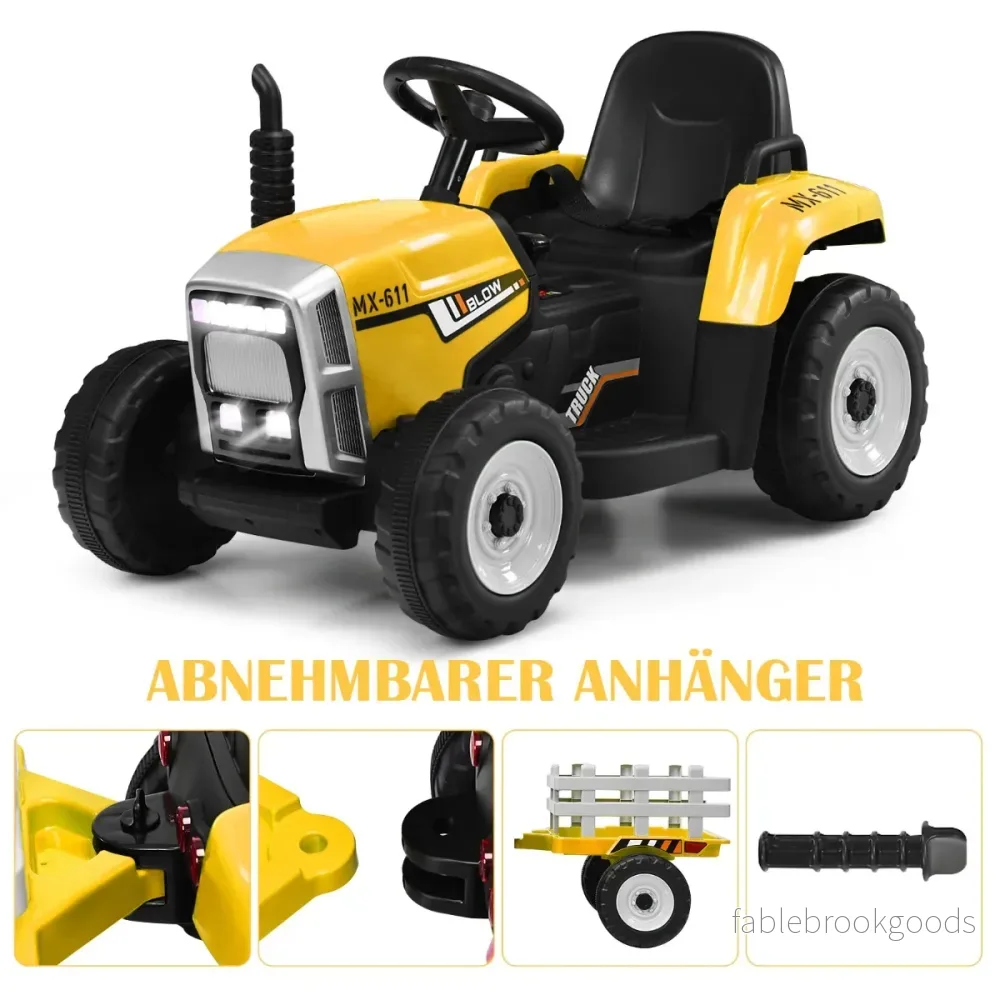 V – barntraktor med släp Batteridriven elektrisk leksaksbil – 12 – Gul - Bild 3