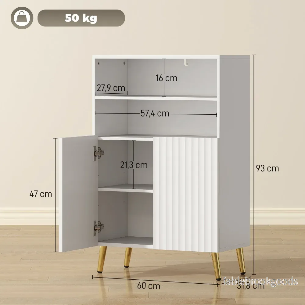 Badrumsskåp, mjukstängande dörrar, 2 öppna hyllor, MDF, vit - Bild 3