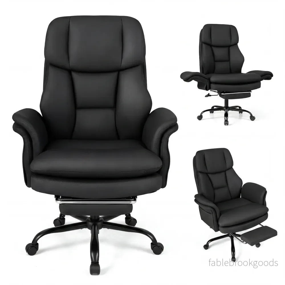 Ergonomisk – kontorsstol, höjdjusterbar chefsstol med hjul och utdragbart fotstöd – 5