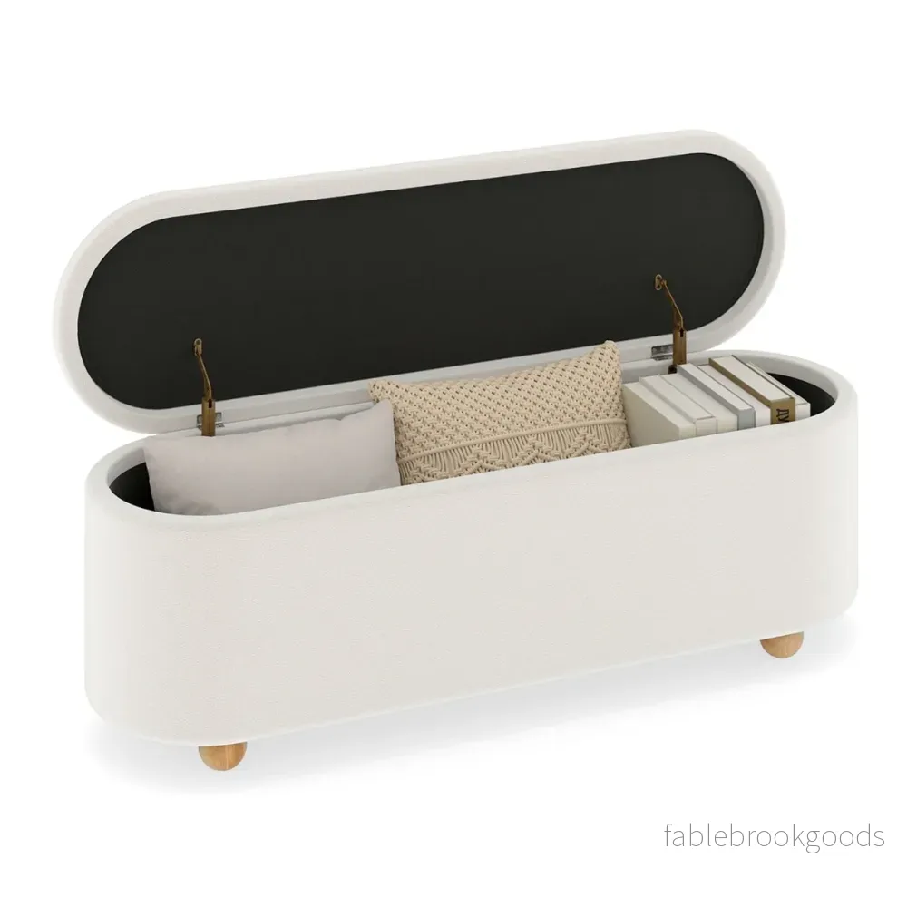 Oval – förvaringsbänk med lock Polstrad ottoman pall lång – 139 cm – Vit