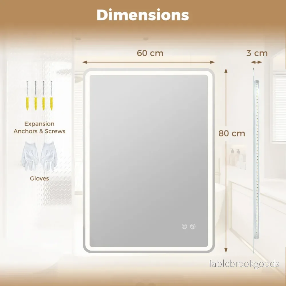Badrumsspegel – med LED belysning och imma säker väggspegel i härdat glas cm. – 80 x 60 x 3 – Silver - Bild 2
