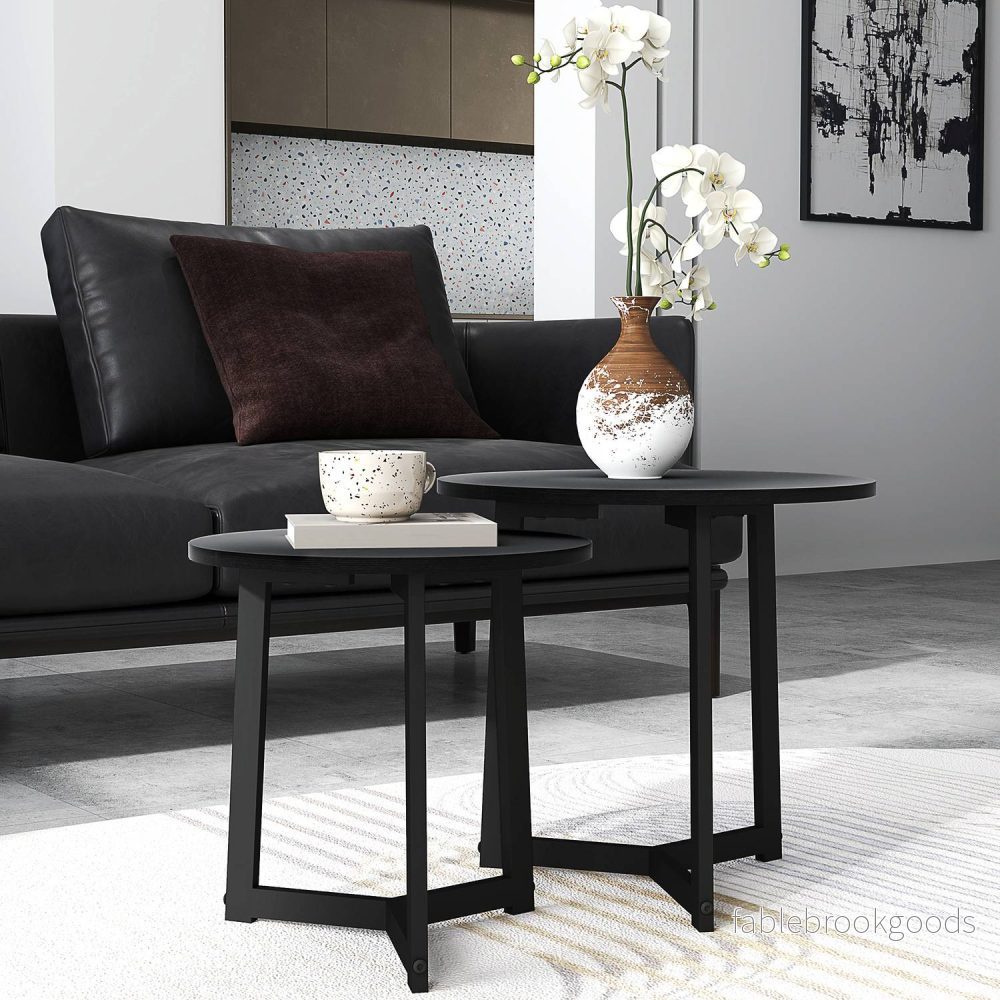 Runda soffbord med stålram – modern svart design - Bild 2