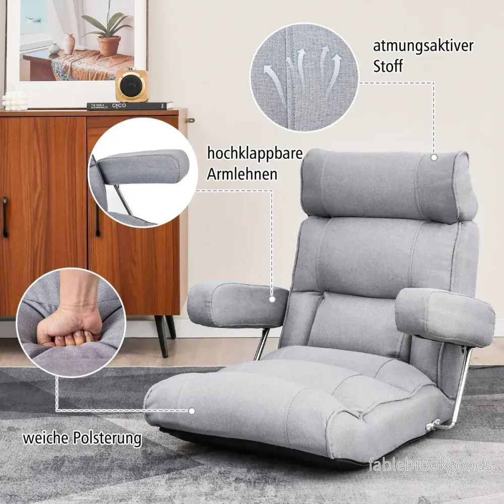 Golvstol – hopfällbar soffa med justerbart ryggstöd – 80 x 72 x 75 cm – Grå - Bild 2