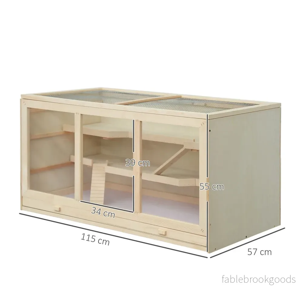Hamsterbur med trappor, naturligt trä, 3-vånings, 115x57x55cm - Bild 3