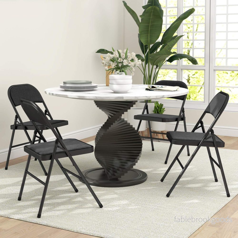 Set med 4 hopfällbara stolar, bärbara kontorsstolar, metallben, hopfällbar stol för kontor, reception, väntrum, linnelook, svart - Bild 2
