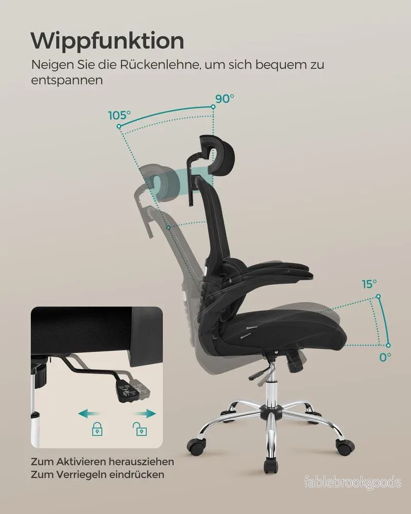 Kontorsstol – Ergonomisk med justerbart nackstöd – Svart - Bild 3
