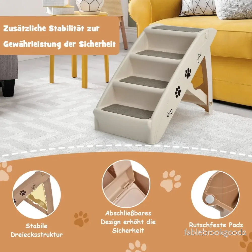 Husdjurstrappa – med trappsteg bärbar klätterstege Säker hundramp – 4 62,5 x 38 x 49 cm – Brun - Bild 3