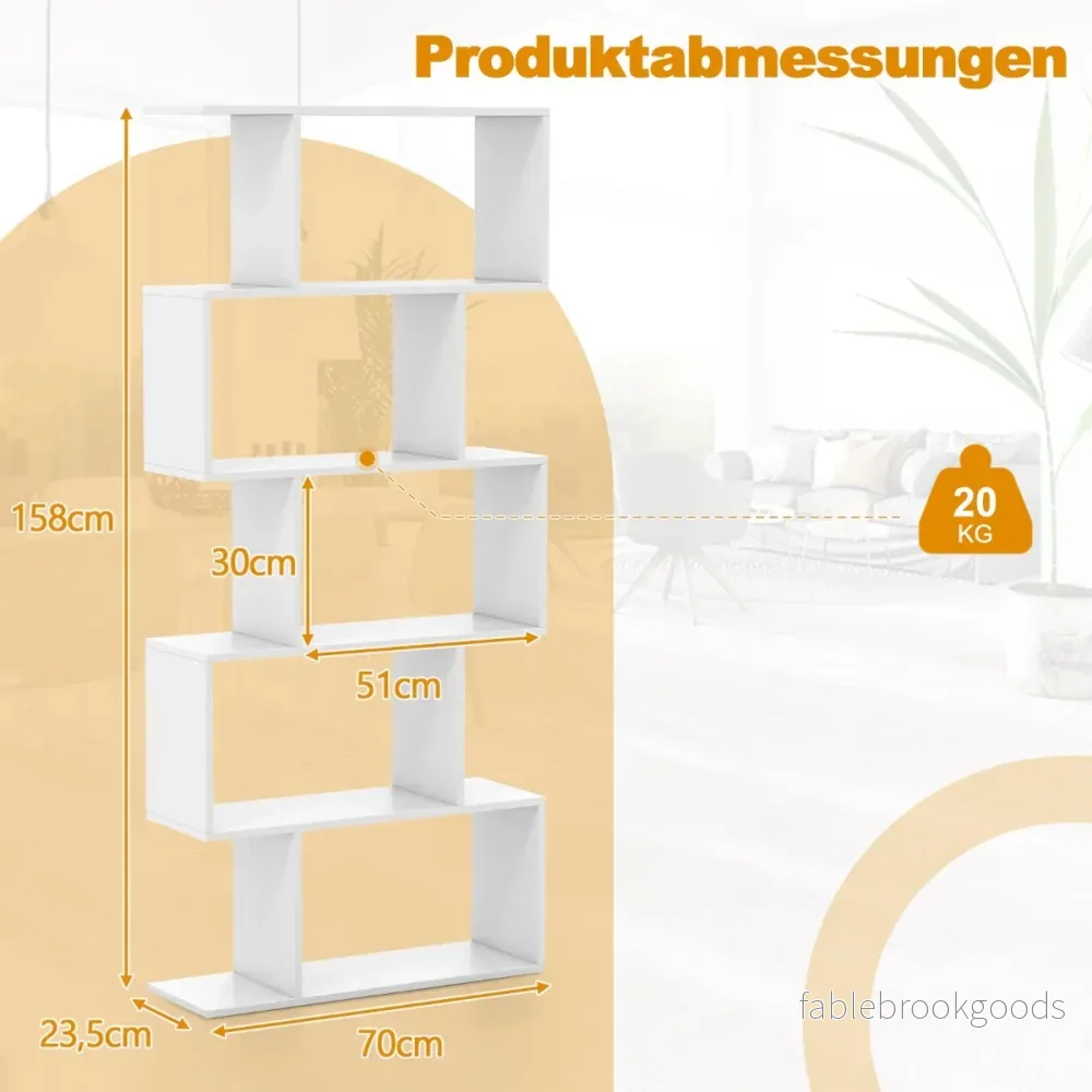 vånings – bokhylla med tippskydd fristående rumsavdelare dekorativ displayhylla – 5 – Vit - Bild 2