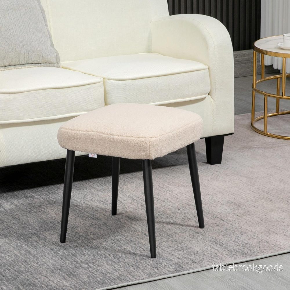 Fyrkantig beige fotpall, kashmirlook, stålben, 42x42x47 cm - Bild 2