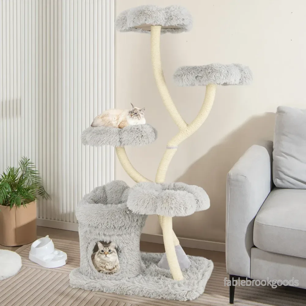 Trädkattklösträd – med varma liggplatser och kattgrotta sisalstolpar, kattträd – 4 165 cm – Grå - Bild 3
