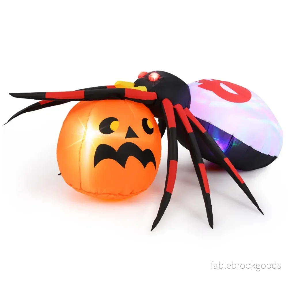 Uppblåsbar – Halloween spindel med pumpa och roterande LED lampor Skrämmande – Svart