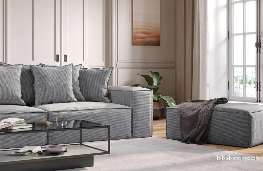 Stockholm L-shaped Sofa, exclusive Corduroy, Concrete removable & washable covers - Bild 2