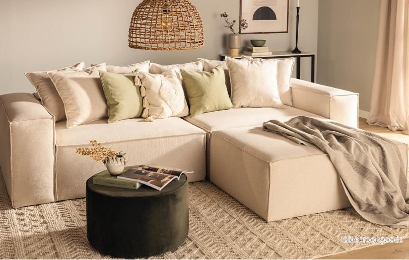 Stockholm L-shaped Sofa, Chenille Beige, removable & washable covers - Bild 2