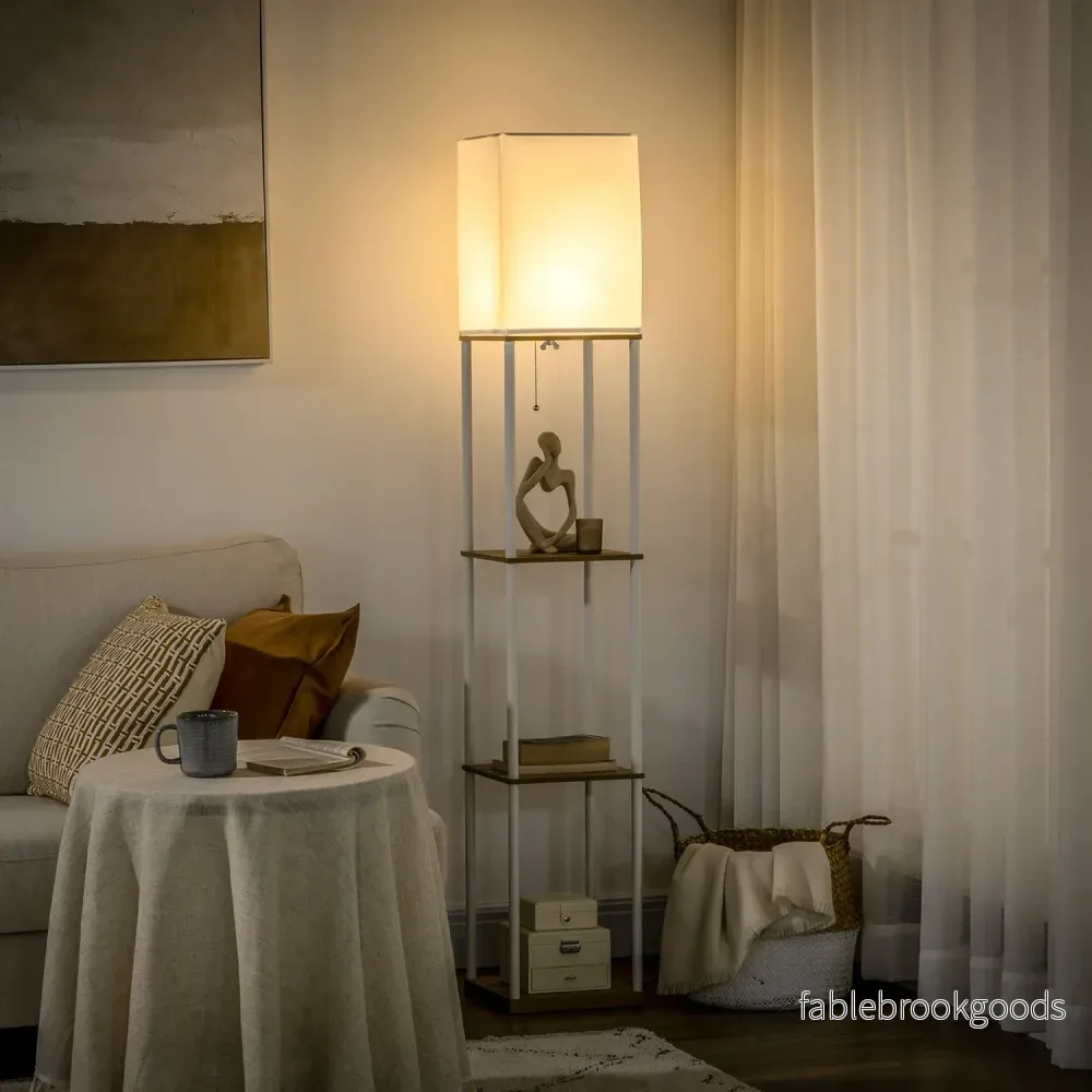 Vit golvlampa med tygskärm, E27 Sockel, 40W - Bild 2