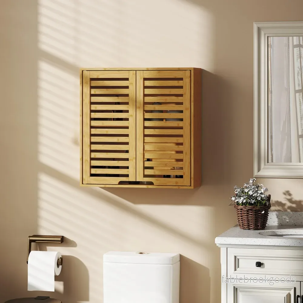 Badrumsskåp i bambu med justerbara hyllor, 60x20x60 cm - Bild 2