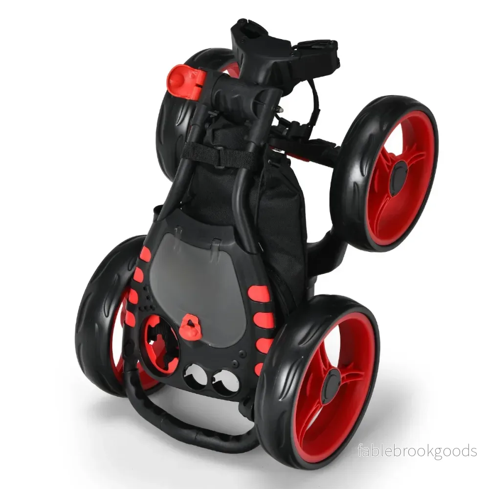 Golfvagn – hjulig Golftrolley Fällbar Golfcaddy Push Cart i Aluminium – 4 – Röd - Bild 3