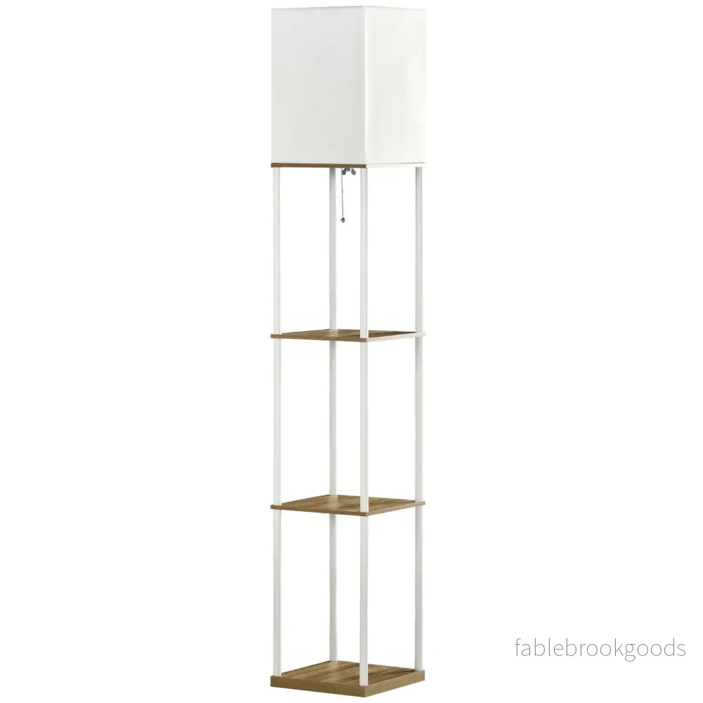 Vit golvlampa med tygskärm, E27 Sockel, 40W Vit golvlampa med tygskärm, E27 Sockel, 40W