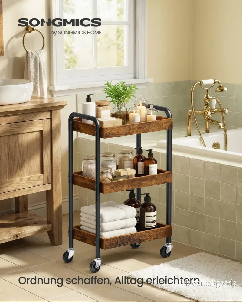 Trolley - 27,5 x 41,3 x 73 cm - Vintage bruin - Staal, MDF - Maximale belasting per plank 10 kg - Bild 2