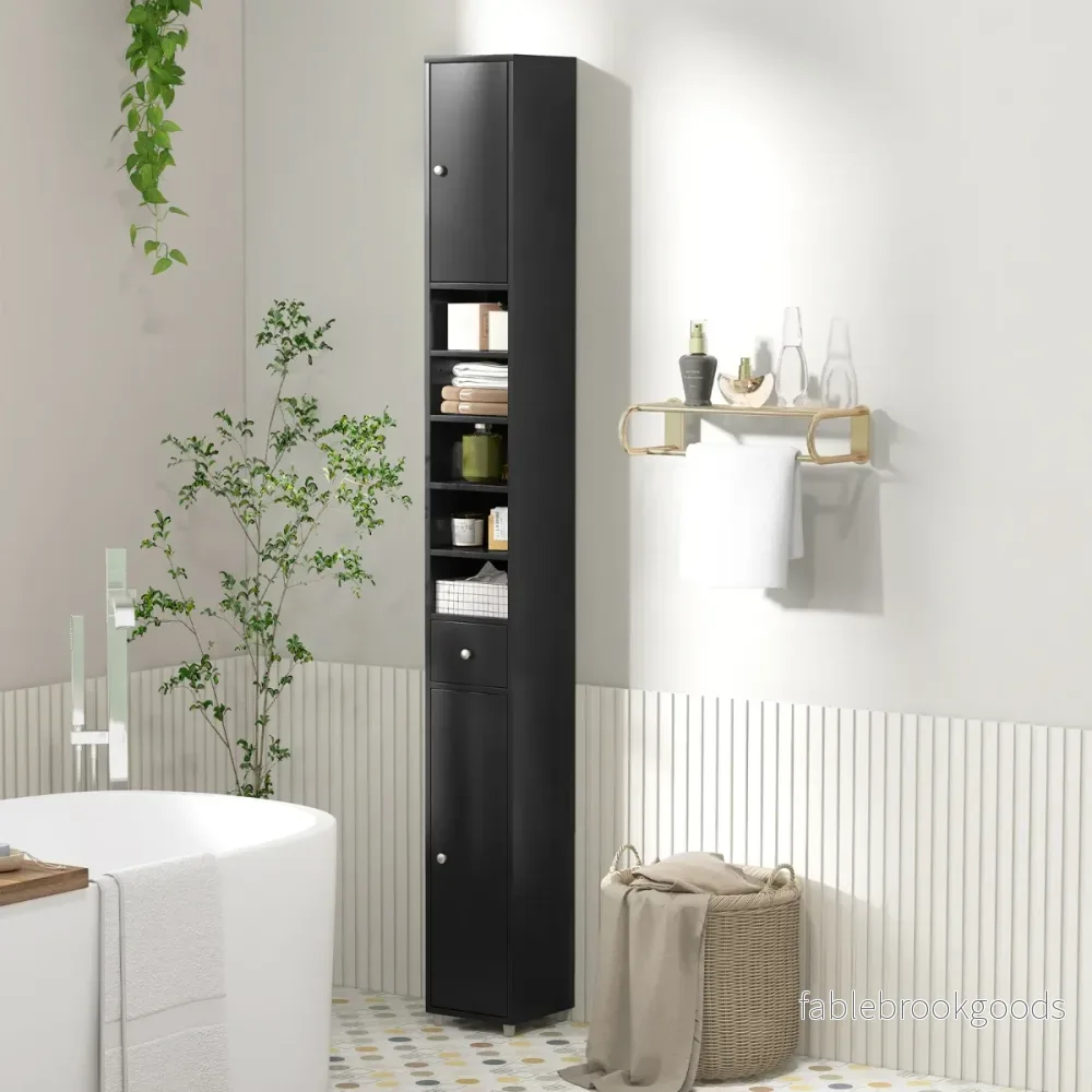 Smalt – badrumsskåp med dörrar och låda högskåp – 2 1 20 x 20 x 180 cm – Svart - Bild 2