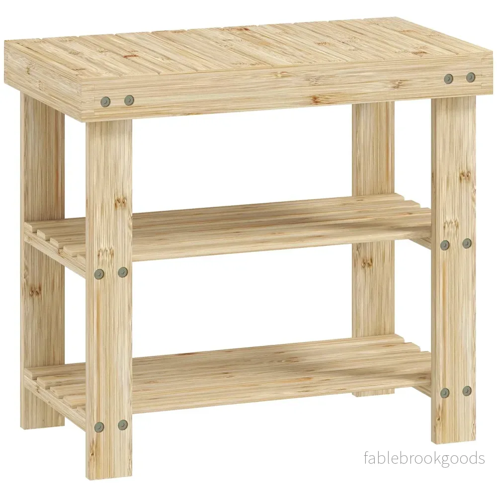 Bambuskobänk med 2 hyllor, 50x28x45cm, Naturfärgad
