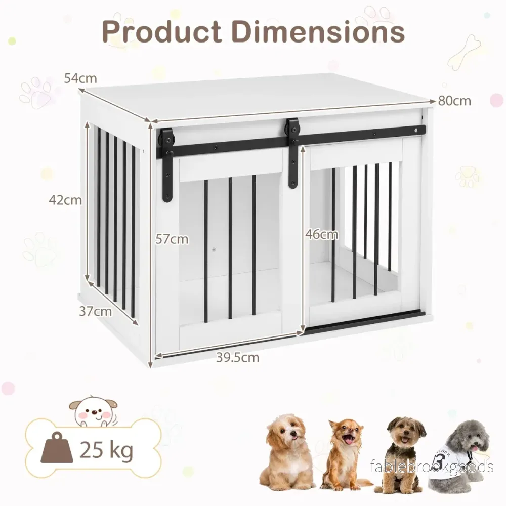 Tung – hundbox med skjeddörr i ladustil, hundbur som möbel och sidobord – 80 cm – Vit - Bild 2