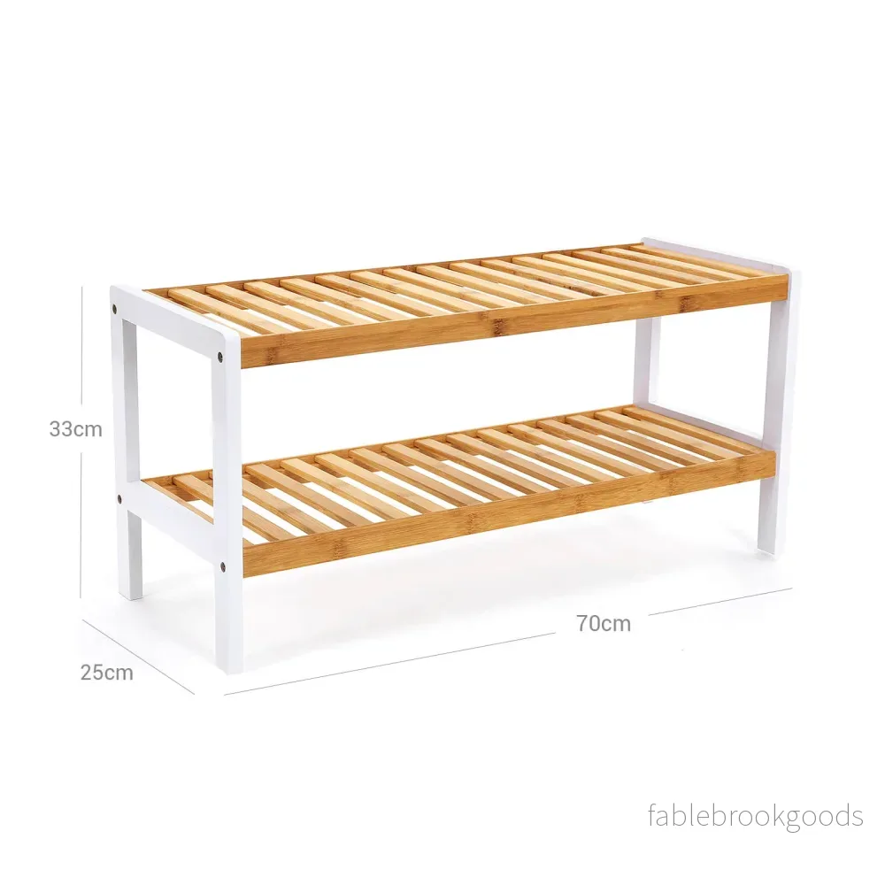 Skoställ – 2 nivåer – bambu – vit/natur